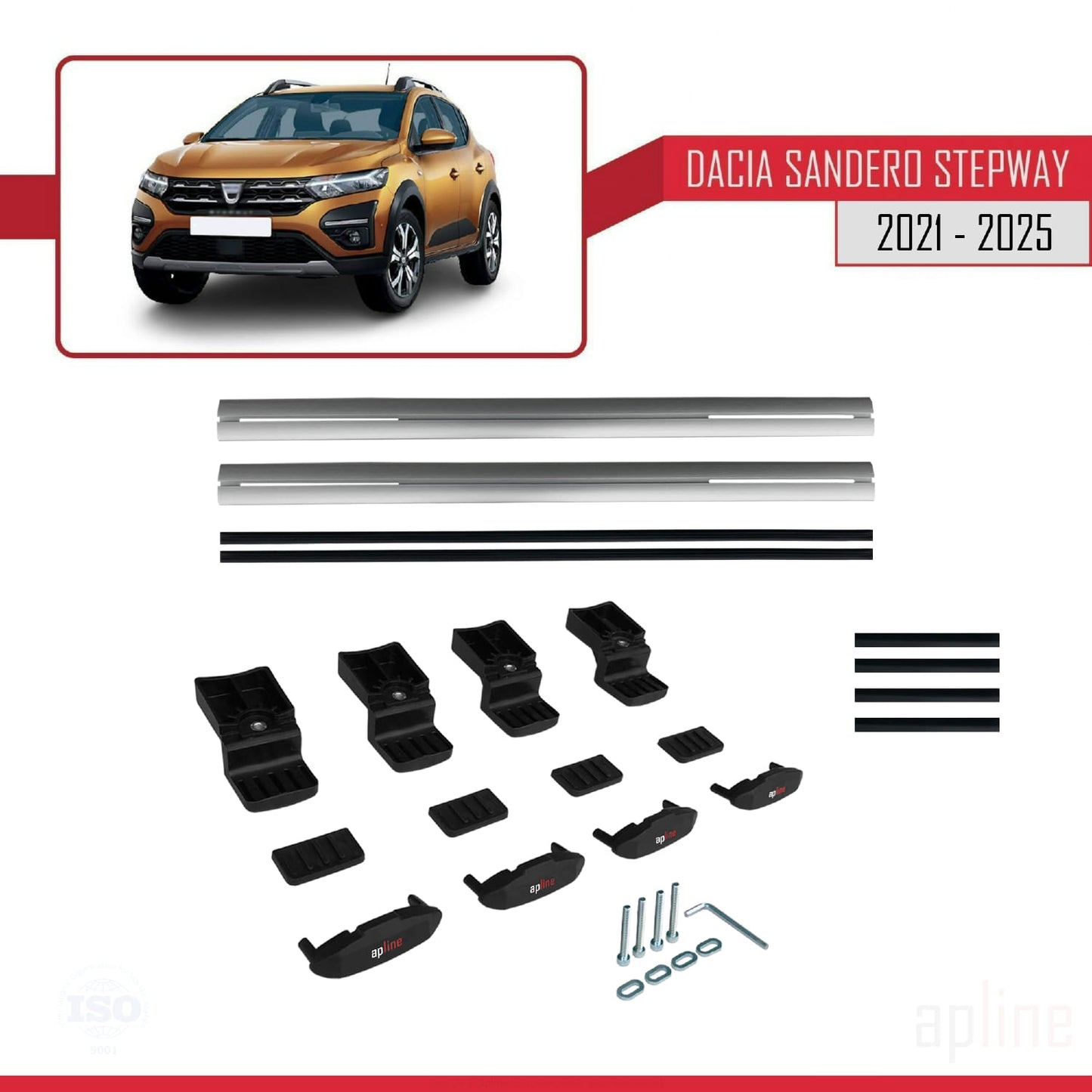 Compatible avec Dacia Sandero Stepway 3 2021-2025 BASIC Model Barres de Toit Railing Porte-Bagages de Voiture Gris Aluminium 2 Barres