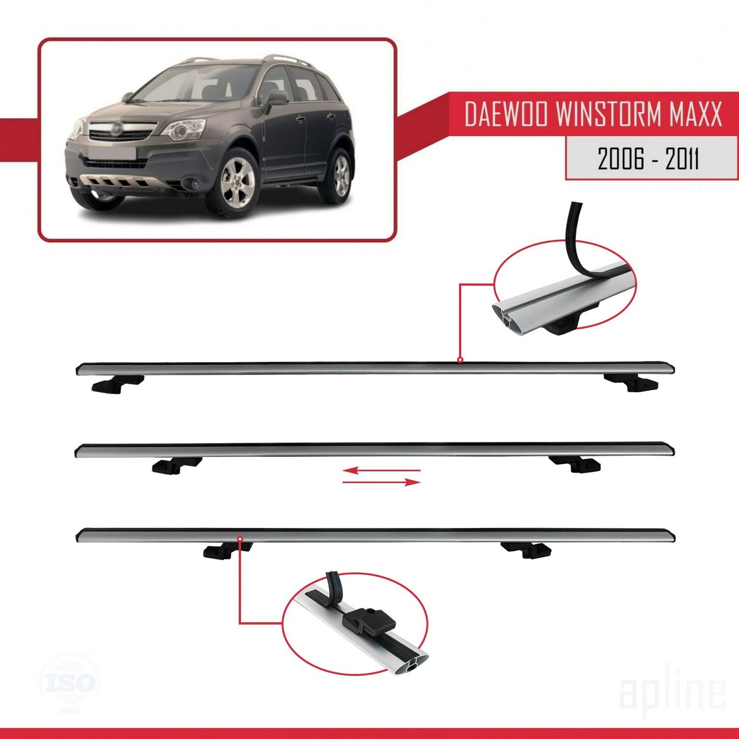 Compatible avec Daewoo Winstorm MaXX 2006-2011 BASIC Model Barres de Toit Railing Porte-Bagages de Voiture Gris Aluminium 3 Barres