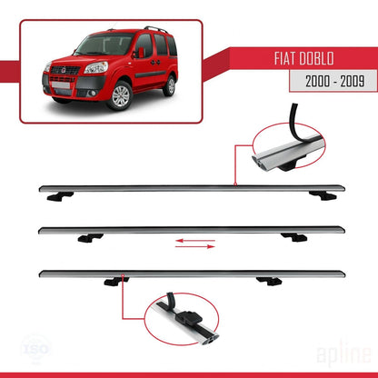 Kompatibel mit Fiat Doblo 2000-2009 Basismodell Dachgepäckträger, graues Aluminium, 3 Stangen