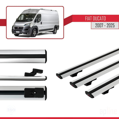 Kompatibel mit Fiat Ducato 3 2007-2025 Basismodell Dachgepäckträger, graues Aluminium, 3 Stangen
