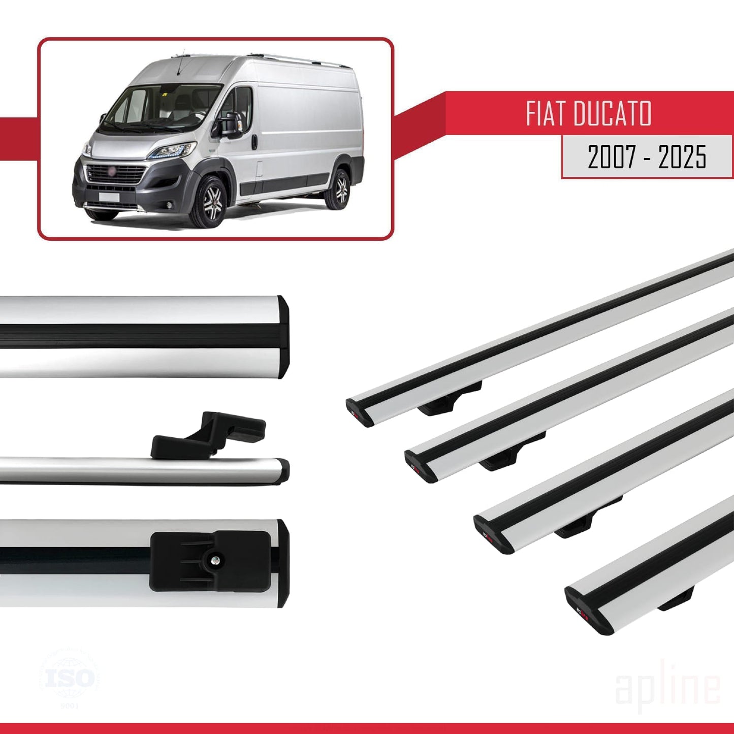 Kompatibel mit Fiat Ducato 3 2007-2025 Basismodell Dachgepäckträger, graues Aluminium, 4 Stangen