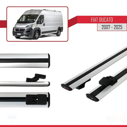 Kompatibel mit Fiat Ducato 3 2007-2025 Basismodell Dachgepäckträger, graues Aluminium, 2 Stangen