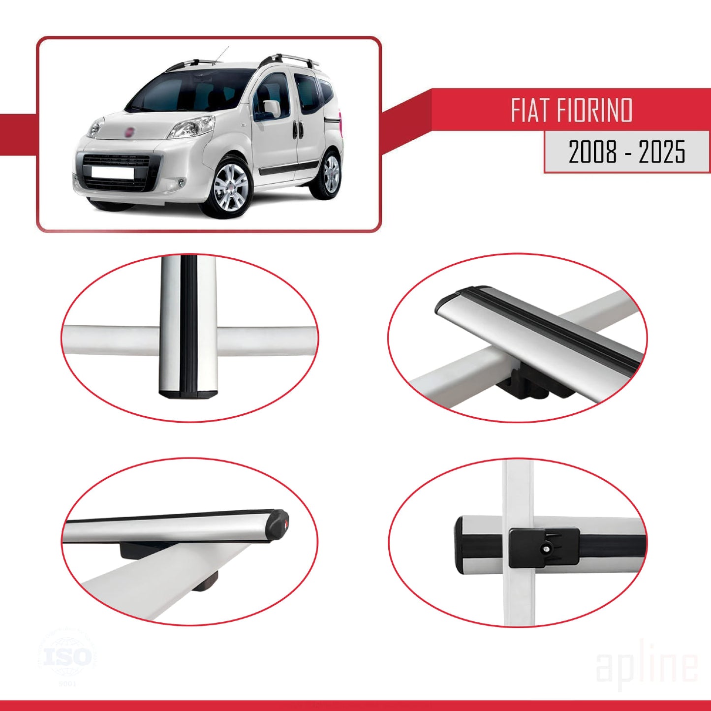 Compatibile con Fiat Fiorino 3 2008-2025 modello BASIC Barre portatutto Railing Portapacchi per auto Alluminio grigio 3 barre