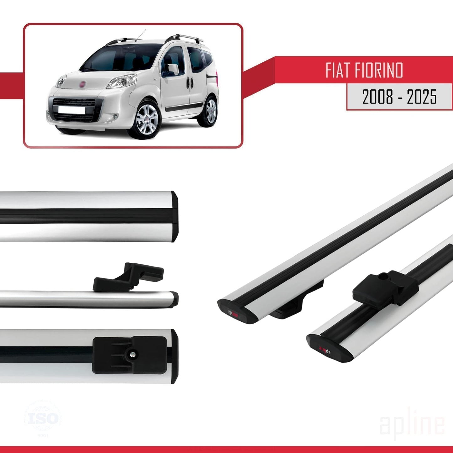 Kompatibel mit Fiat Fiorino 3 2008-2025 Basismodell Dachgepäckträger, graues Aluminium, 2 Stangen