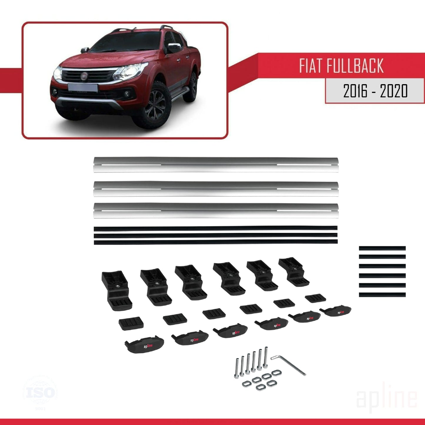 Kompatibel mit Fiat Fullback 2016-2020 Basismodell Dachgepäckträger, graues Aluminium, 3-Stangen