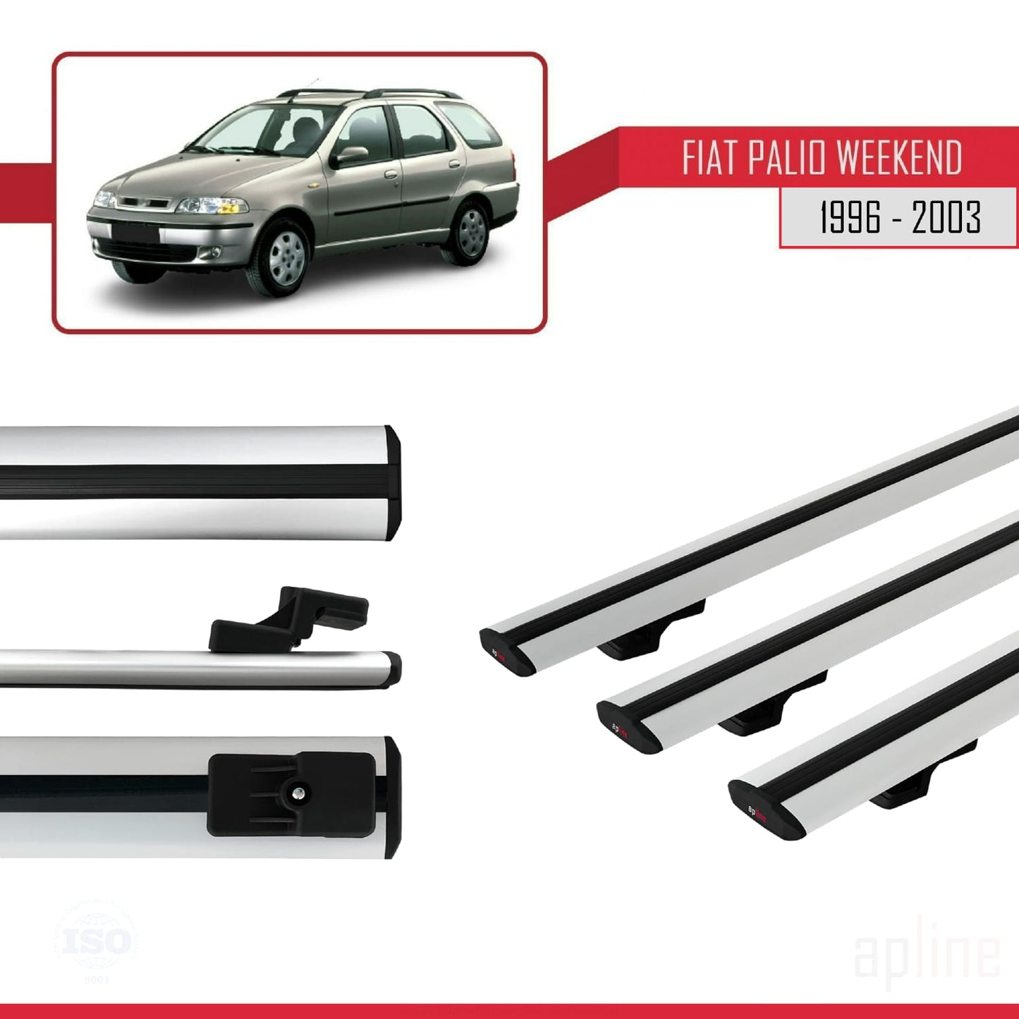 Compatible avec Fiat Palio (178) Weekend 1996-2003 BASIC Model Barres de Toit Railing Porte-Bagages de Voiture Gris Aluminium 3 Barres