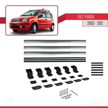 Kompatibel mit Fiat Panda 2 (169) 2003-2012 Basismodell Dachgepäckträger, graues Aluminium, 3 Stangen