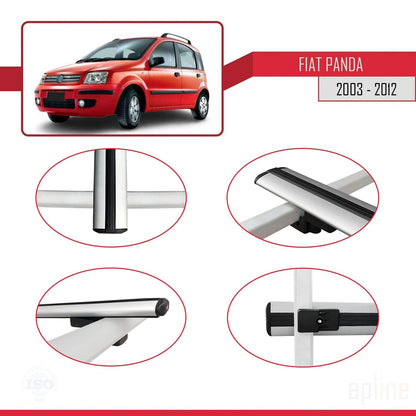 Kompatibel mit Fiat Panda 2 (169) 2003-2012 Basismodell Dachgepäckträger, graues Aluminium, 2 Stangen