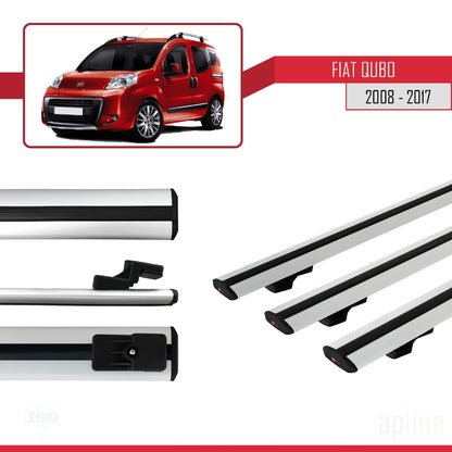 Kompatibel mit Fiat Qubo 2008-2017 Basismodell Dachgepäckträger, graues Aluminium, 3 Stangen