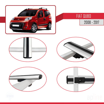 Kompatibel mit Fiat Qubo 2008-2017 Basismodell Dachgepäckträger, graues Aluminium, 3 Stangen