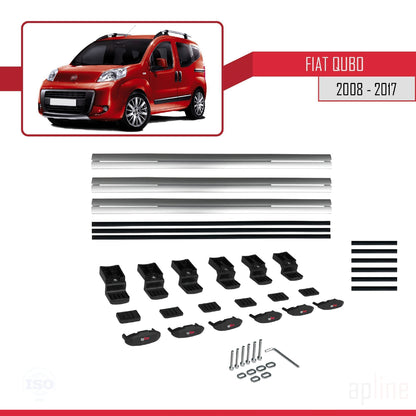 Kompatibel mit Fiat Qubo 2008-2017 Basismodell Dachgepäckträger, graues Aluminium, 3 Stangen