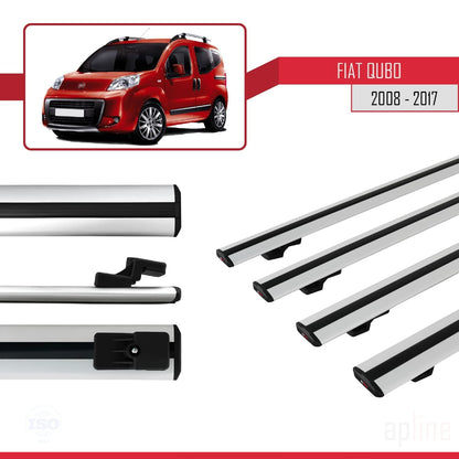 Kompatibel mit Fiat Qubo 2008-2017 Basismodell Dachgepäckträger, graues Aluminium, 4 Stangen