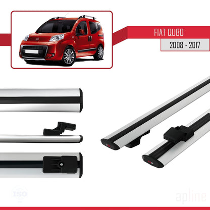 Kompatibel mit Fiat Qubo 2008-2017 Basismodell Dachgepäckträger, graues Aluminium, 2 Stangen