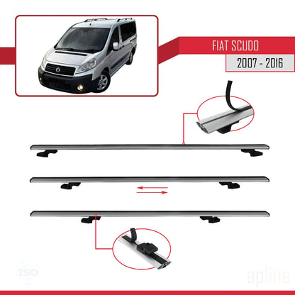 Kompatibel mit Fiat Scudo 2 2007-2016 Basismodell Dachgepäckträger, graues Aluminium, 3-Stangen