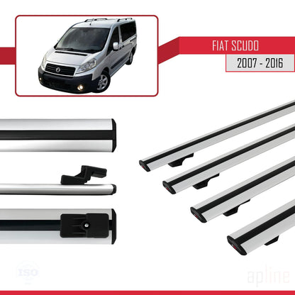 Kompatibel mit Fiat Scudo 2 2007-2016 Basismodell Dachgepäckträger, graues Aluminium, 4 Stangen