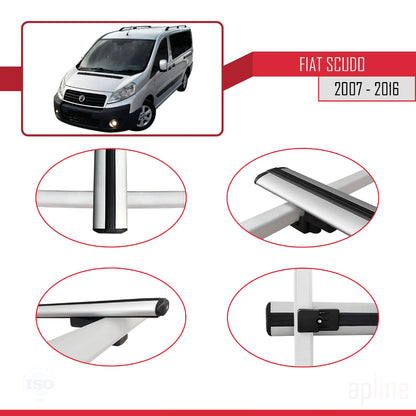Kompatibel mit Fiat Scudo 2 2007-2016 Basismodell Dachgepäckträger, graues Aluminium, 4 Stangen