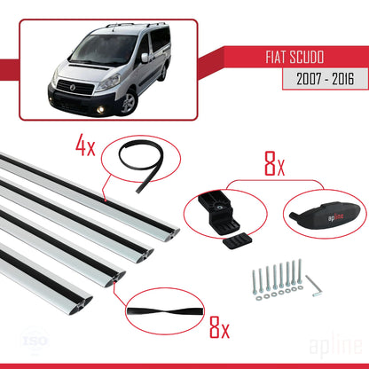 Kompatibel mit Fiat Scudo 2 2007-2016 Basismodell Dachgepäckträger, graues Aluminium, 4 Stangen