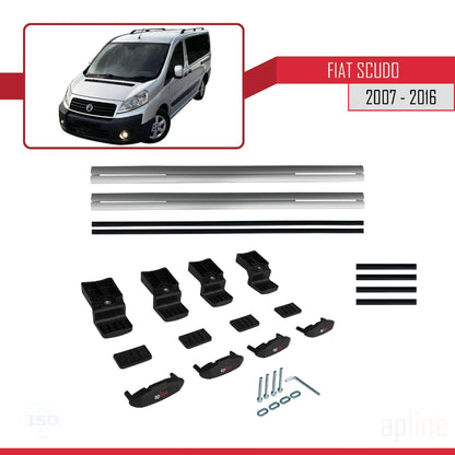 Kompatibel mit Fiat Scudo 2 2007-2016 Basismodell Dachgepäckträger, graues Aluminium, 2 Stangen