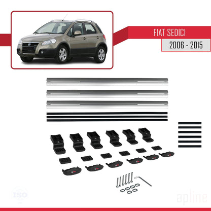 Kompatibel mit Fiat Sedici 2006-2015 Basismodell Dachgepäckträger, graues Aluminium, 3 Stangen