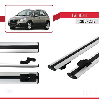 Kompatibel mit Fiat Sedici 2006-2015 Basismodell Dachgepäckträger, graues Aluminium, 2 Stangen