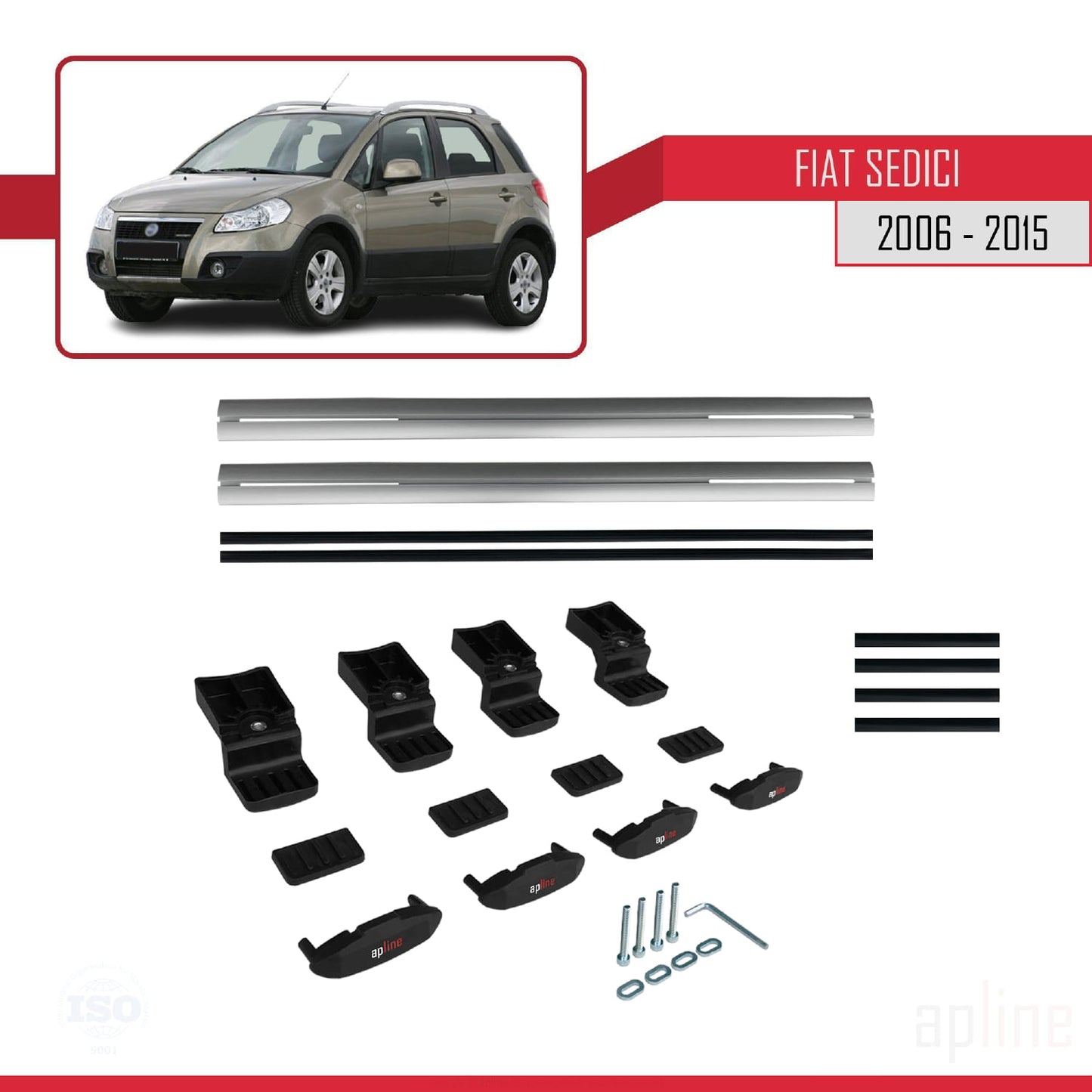 Kompatibel mit Fiat Sedici 2006-2015 Basismodell Dachgepäckträger, graues Aluminium, 2 Stangen