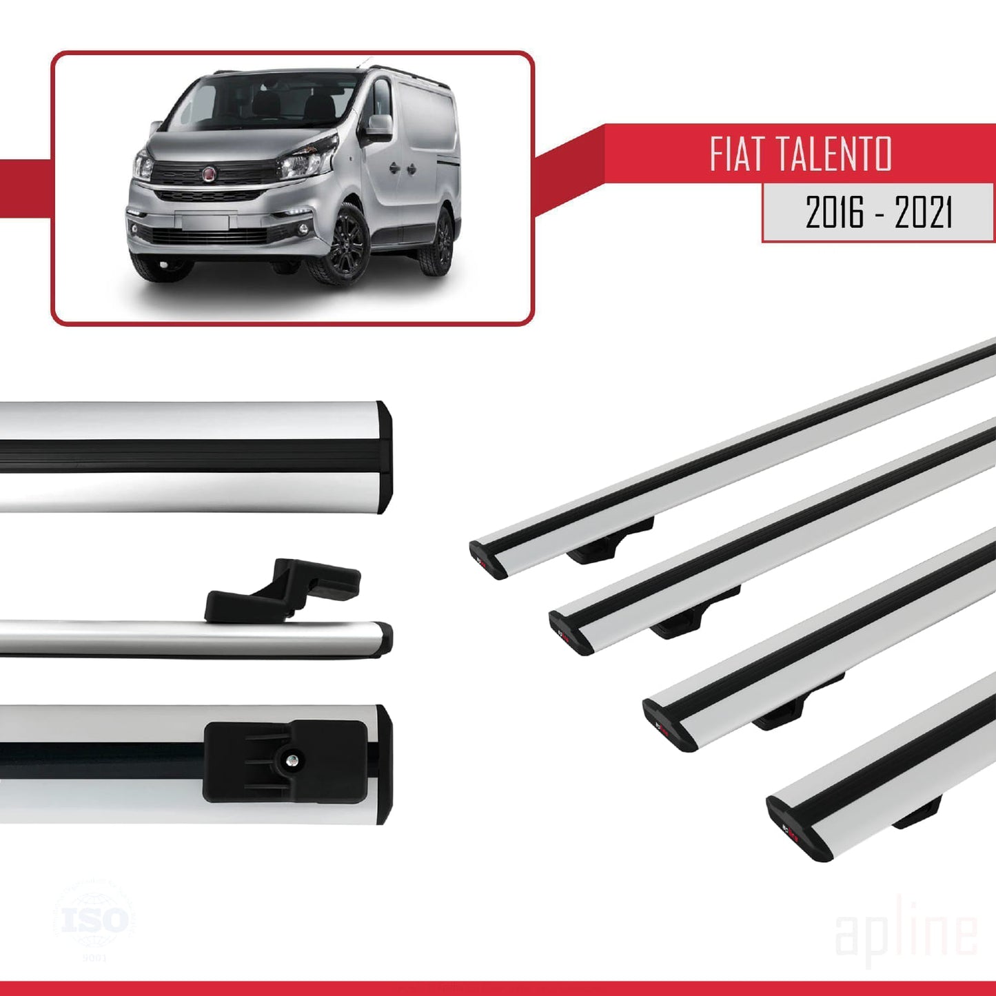 Kompatibel mit Fiat Talento 2016-2021 Basismodell Dachgepäckträger, graues Aluminium, 4 Stangen