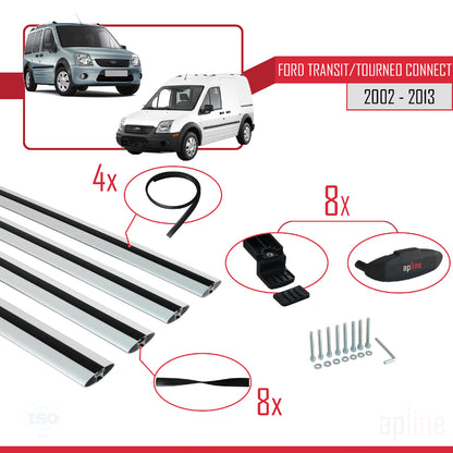 Compatible with Ford Transit/Tourneo Connect 2002-2013 BASIC Model Car Roof Rack Cross Bar Grey Aluminium 4 Bars