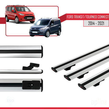 Compatible con Ford Transit/Tourneo Connect 2 2014-2021 BASIC Model Barras de Techo Auto Portaequipajes Barras Transversales Gris Aluminio 3 Barras