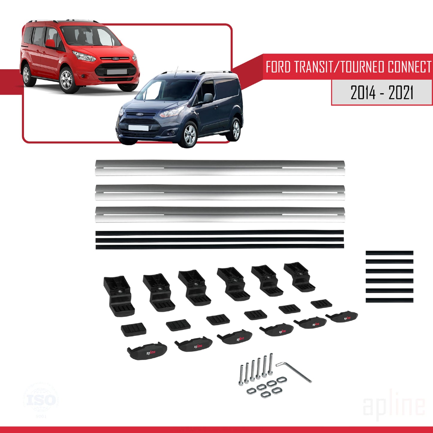 Compatible con Ford Transit/Tourneo Connect 2 2014-2021 BASIC Model Barras de Techo Auto Portaequipajes Barras Transversales Gris Aluminio 3 Barras