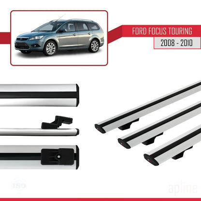 Compatible avec Ford Focus 2 (C307) Turnier 2008-2010 BASIC Model Barres de Toit Railing Porte-Bagages de Voiture Gris Aluminium 3 Barres