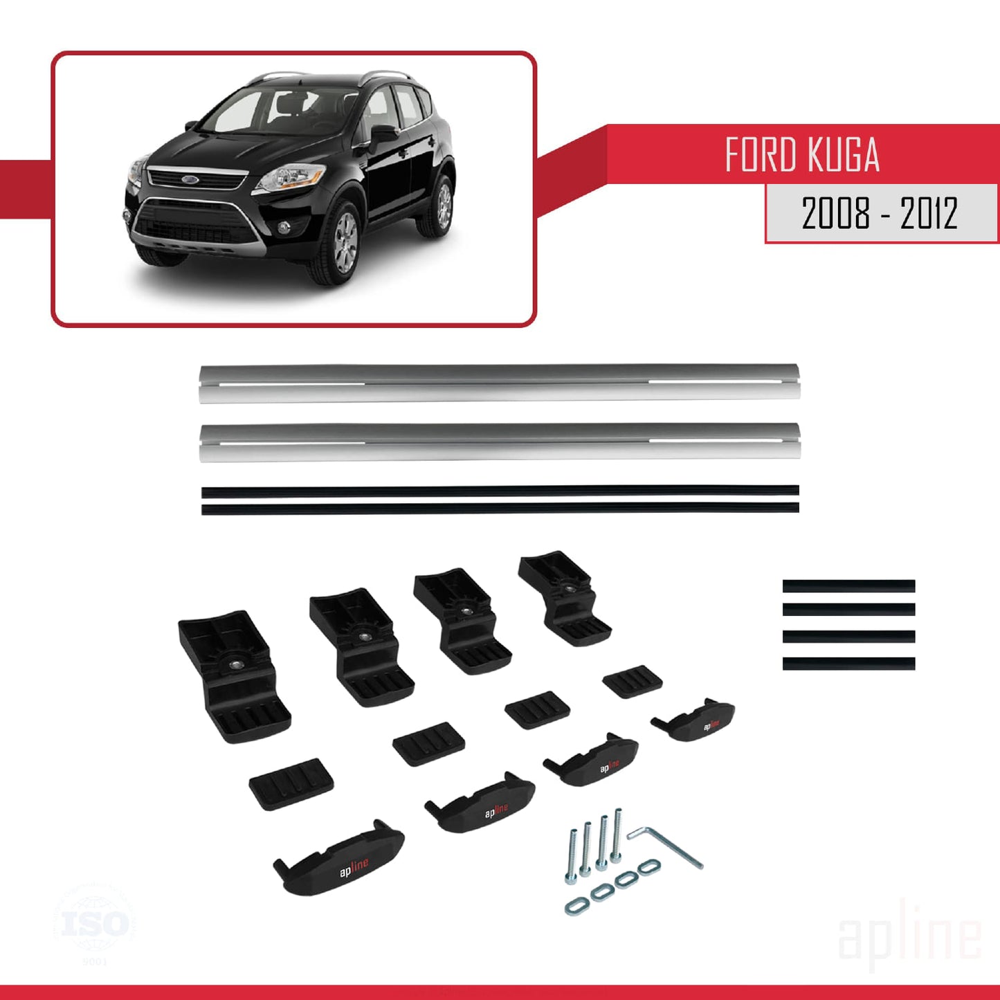 Compatible avec Ford Kuga (C394) 2008-2012 BASIC Model Barres de Toit Railing Porte-Bagages de Voiture Gris Aluminium 2 Barres