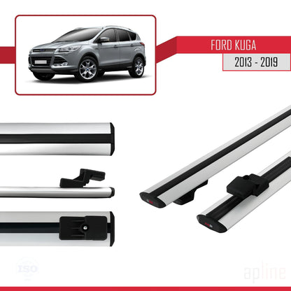 Compatible avec Ford Kuga 2 (C520) 2013-2019 BASIC Model Barres de Toit Railing Porte-Bagages de Voiture Gris Aluminium 2 Barres