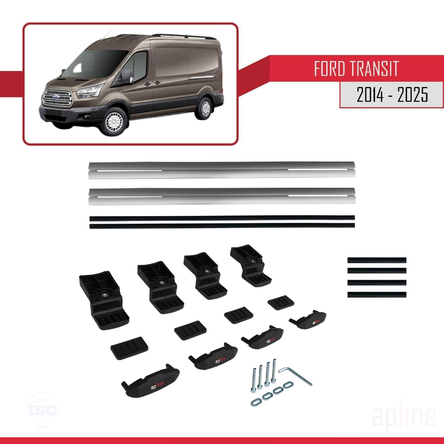 Compatible avec Ford Transit 2014-2025 BASIC Model Barres de Toit Railing Porte-Bagages de Voiture Gris Aluminium 2 Barres