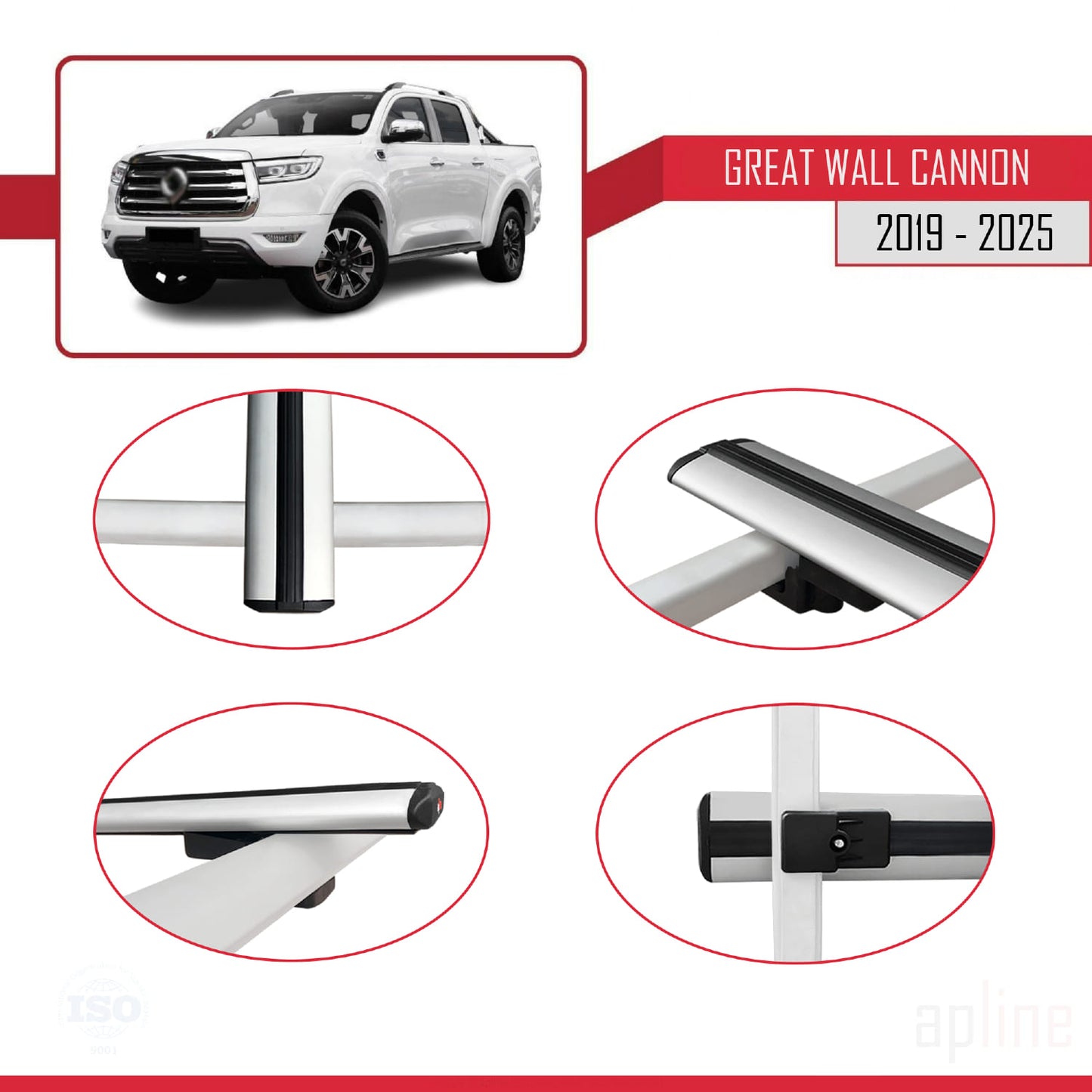 Compatible avec Great Wall Cannon 2019-2025 BASIC Model Barres de Toit Railing Porte-Bagages de Voiture Gris Aluminium 2 Barres