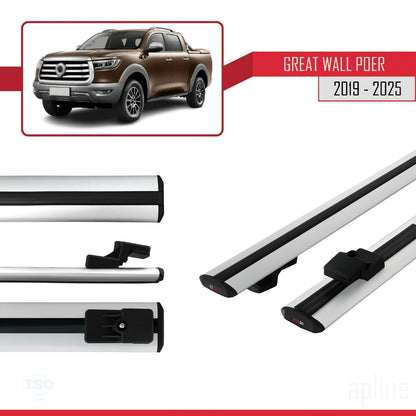 Compatible avec Great Wall Poer 2019-2025 BASIC Model Barres de Toit Railing Porte-Bagages de Voiture Gris Aluminium 2 Barres