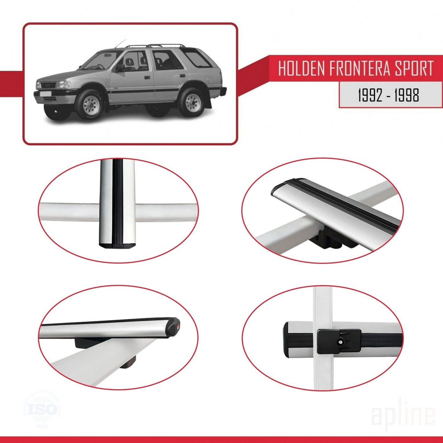 Compatible avec Holden Frontera Sport 1992-1998 BASIC Model Barres de Toit Railing Porte-Bagages de Voiture Gris Aluminium 2 Barres