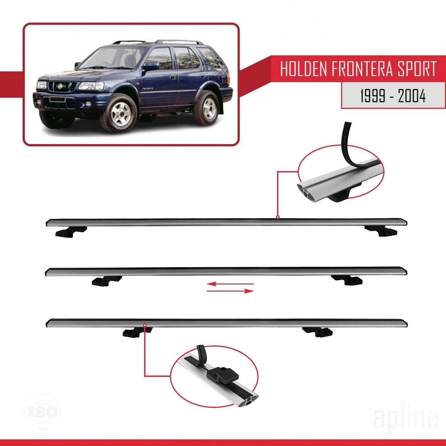 Compatible avec Holden Frontera Sport 2 1999-2004 BASIC Model Barres de Toit Railing Porte-Bagages de Voiture Gris Aluminium 3 Barres