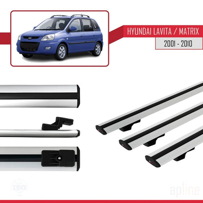 Compatible avec Hyundai Matrix (FC) 2001-2010 BASIC Model Barres de Toit Railing Porte-Bagages de Voiture Gris Aluminium 3 Barres
