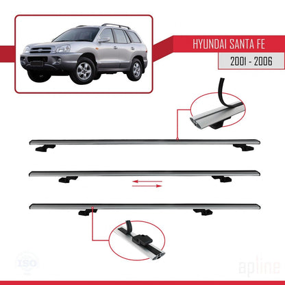 Compatible avec Hyundai Santa Fe (SM) 2001-2006 BASIC Model Barres de Toit Railing Porte-Bagages de Voiture Gris Aluminium 3 Barres