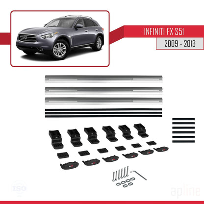 Compatible avec Infiniti FX 2 (S51) 2009-2013 BASIC Model Barres de Toit Railing Porte-Bagages de Voiture Gris Aluminium 3 Barres