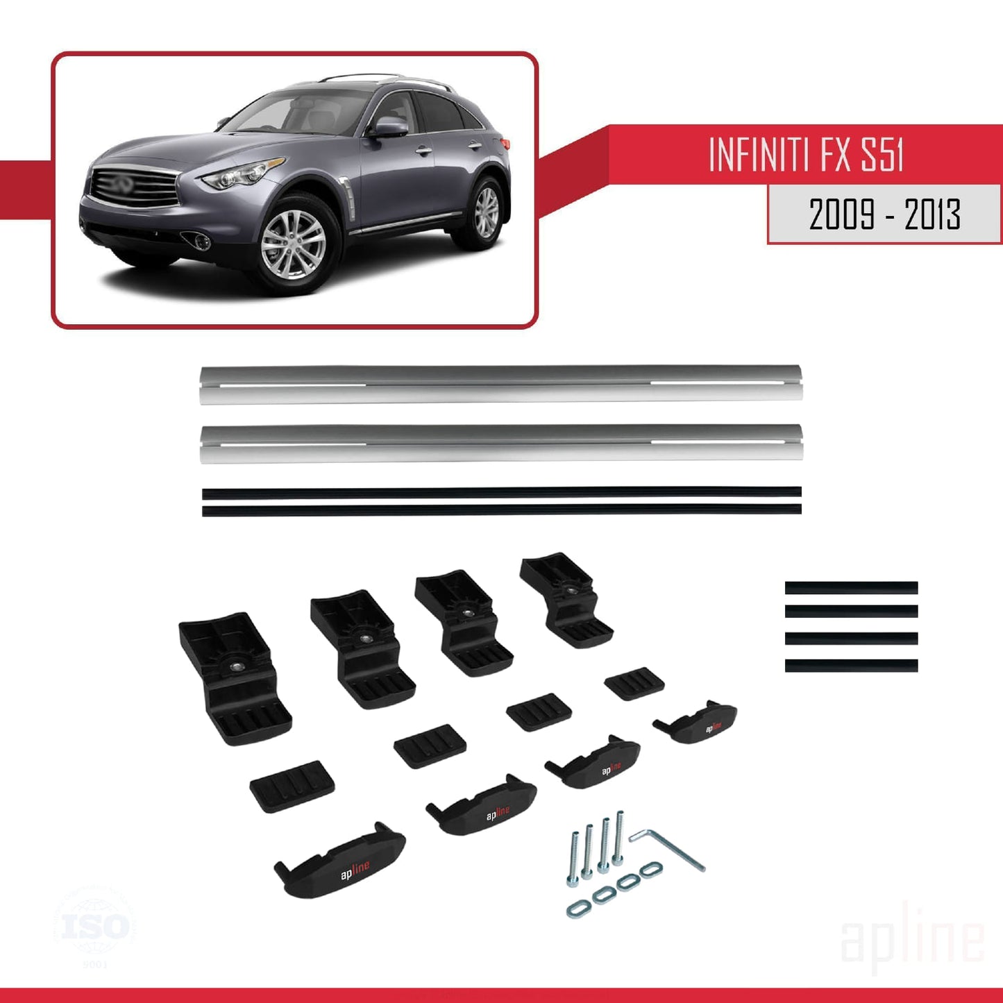 Compatible avec Infiniti FX 2 (S51) 2009-2013 BASIC Model Barres de Toit Railing Porte-Bagages de Voiture Gris Aluminium 2 Barres