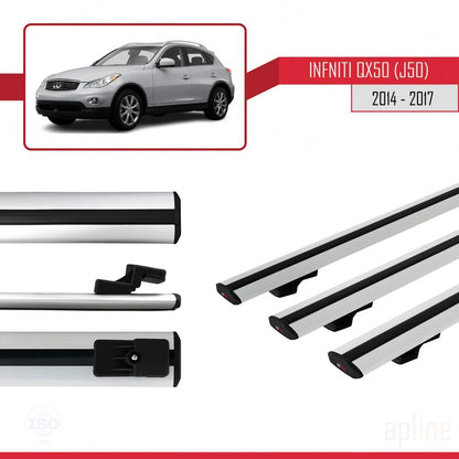 Compatible with Infiniti QX50 (J50) 2014-2017 BASIC Model Car Roof Rack Cross Bar Grey Aluminium 3 Bars