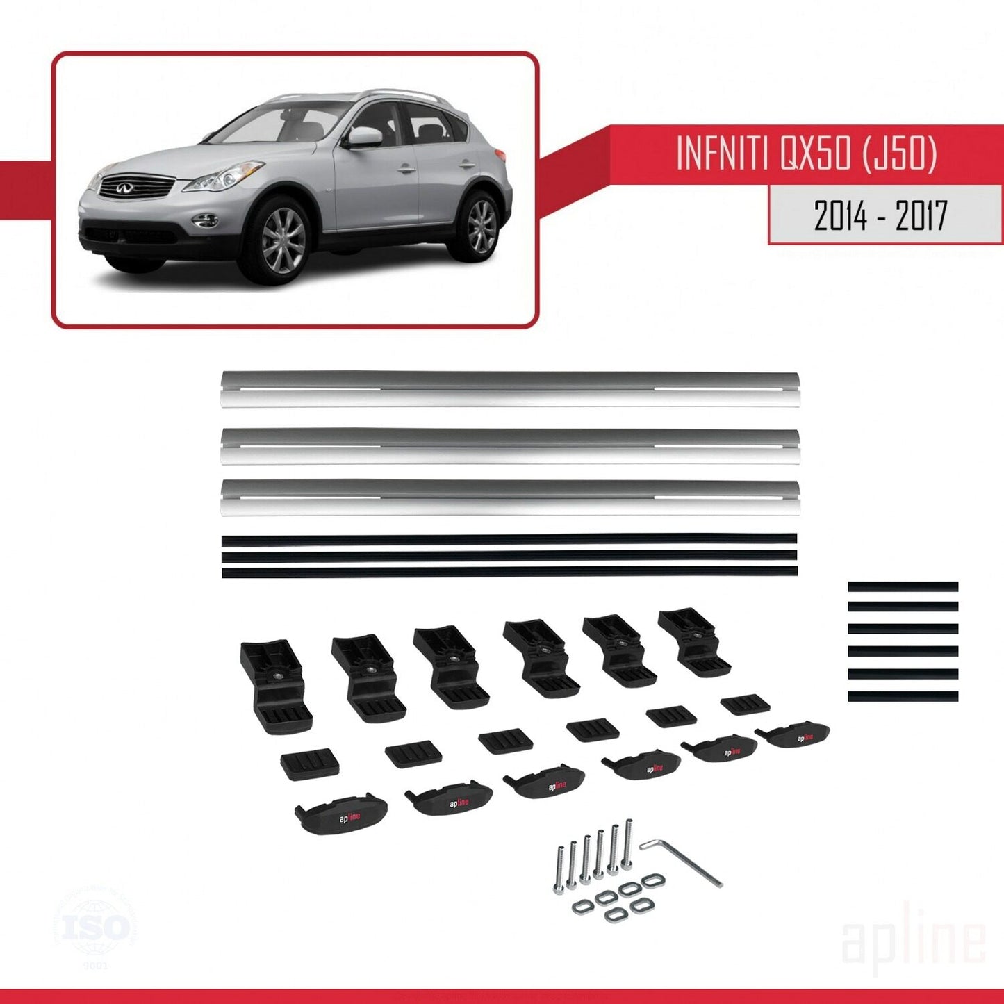 Compatible with Infiniti QX50 (J50) 2014-2017 BASIC Model Car Roof Rack Cross Bar Grey Aluminium 3 Bars