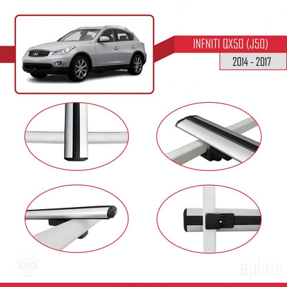 Compatible with Infiniti QX50 (J50) 2014-2017 BASIC Model Car Roof Rack Cross Bar Grey Aluminium 2 Bars