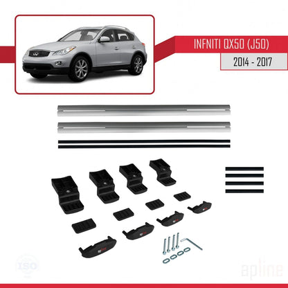 Compatible with Infiniti QX50 (J50) 2014-2017 BASIC Model Car Roof Rack Cross Bar Grey Aluminium 2 Bars