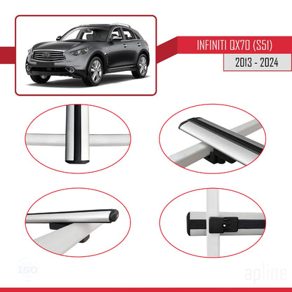 Compatible with Infiniti QX70 (S51) 2013-2017 BASIC Model Car Roof Rack Cross Bar Grey Aluminium 2 Bars