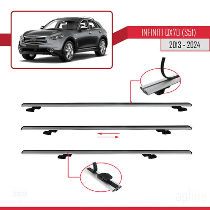 Compatible with Infiniti QX70 (S51) 2013-2017 BASIC Model Car Roof Rack Cross Bar Grey Aluminium 2 Bars