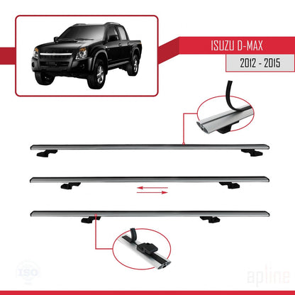 Compatible avec Isuzu D-Max 2 (RT50) Pre-Facelift 2012-2015 BASIC Model Barres de Toit Railing Porte-Bagages de Voiture Gris Aluminium 3 Barres