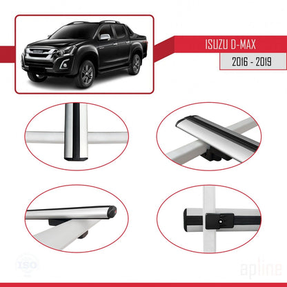 Compatible avec Isuzu D-Max 2 (RT85) Post-Facelift 2016-2019 BASIC Model Barres de Toit Railing Porte-Bagages de Voiture Gris Aluminium 2 Barres