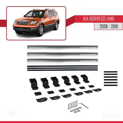 Compatible avec Kia Borrego (HM) 2008-2019 BASIC Model Barres de Toit Railing Porte-Bagages de Voiture Gris Aluminium 3 Barres